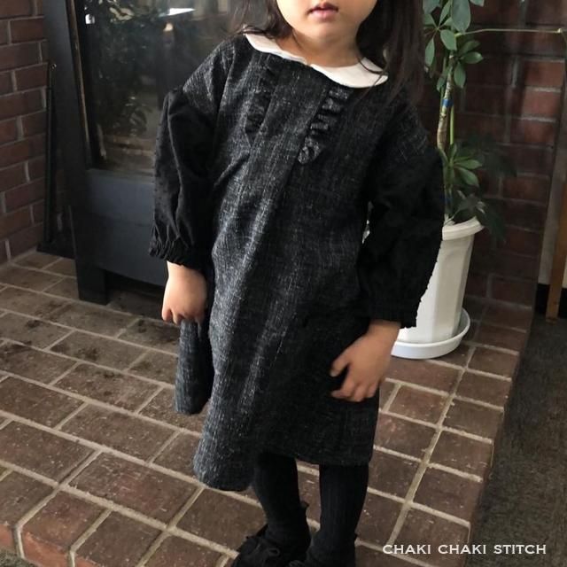 後ゴムの衿付き子供ドロップパフスリーブワンピース型紙 子供服型紙の販売 ちゃきちゃきステッチ