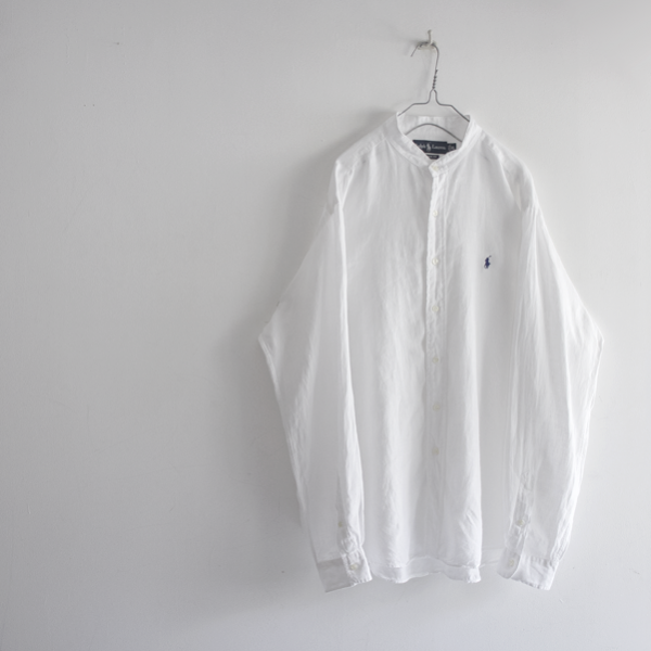 ラルフローレン バンドカラー オーバーサイズシャツ ホワイト リネン [Ralph Lauren] 89 - メンズ&レディース 渋谷古着屋