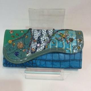 Michelangelo<br>(ミケランジェロ)<br>チェーン付 トンボ テントウムシ<br>ビジュー長財布 ブルー