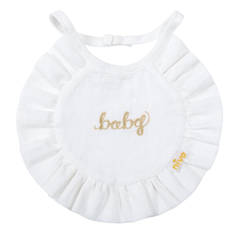 コットンリネンbaby刺繍スタイ／Cotton Linen baby bib（3色展開
