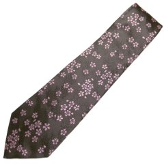 【富士桜工房】鼠・桜花・日本製シルクジャカードの和風ネクタイ