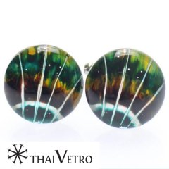 【ThaiVetro】油絵風・神秘的なデザインのガラス製カフス（カフスボタン/カフリンクス）