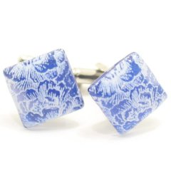 【ThaiVetro】ブルー×ホワイト・羽根デザインのガラス製ダイヤカフス（カフスボタン/カフリンクス）