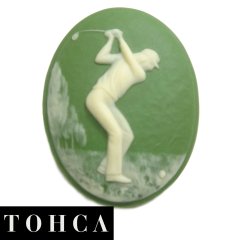 【陶華・TOHCA】数量限定・オーバル・グリーン・ゴルフ ゴルファーのタイタック(ピンブローチ)