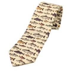 クリーム 魚のネクタイ 釣り好きさんに お魚いっぱい 図鑑風 面白 おもしろ 面白い ユニーク ネクタイ