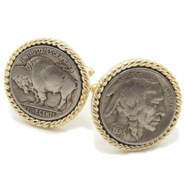 メンズ[レア品]ビンテージ　カフスボタン　Genuine Buffalo 5セント硬貨