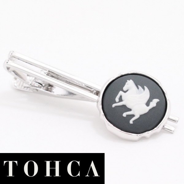 取寄品【陶華・TOHCA】シルバー・ラウンド・ペガサスカメオ・グレーのタイピン(ネクタイピン)