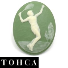 【陶華・TOHCA】数量限定・オーバル・グリーン・テニスプレイヤーのタイタック(ピンブローチ)