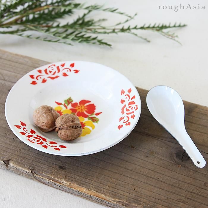 タイ｜琺瑯(ホーロー)製 花柄レトロプレート18cm ウサギ印