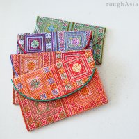 タイ　モン族刺繍のクラッチ型ポーチ／2色