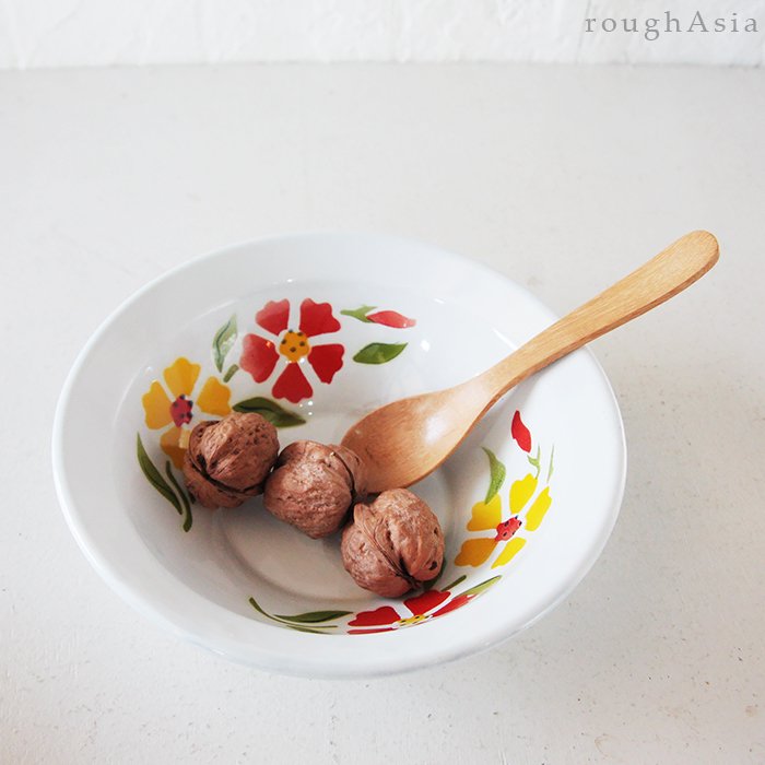 タイ｜琺瑯(ホーロー)製 花柄レトロボウル 18cmウサギ印｜アジアの台所 