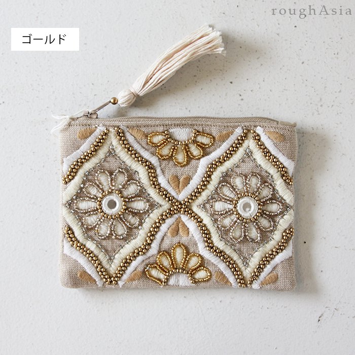 新品 ビーズ刺繍ポーチ パイナップル イエロー 小物 アジアン雑賀 www