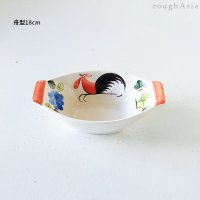 《タイ》舟型 (中)/18 cm　タイ ランパーンの鶏柄（ニワトリ）