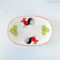 《タイ》楕円皿（大） / 26.5cm　ランパーンの鶏柄（ニワトリ）食器