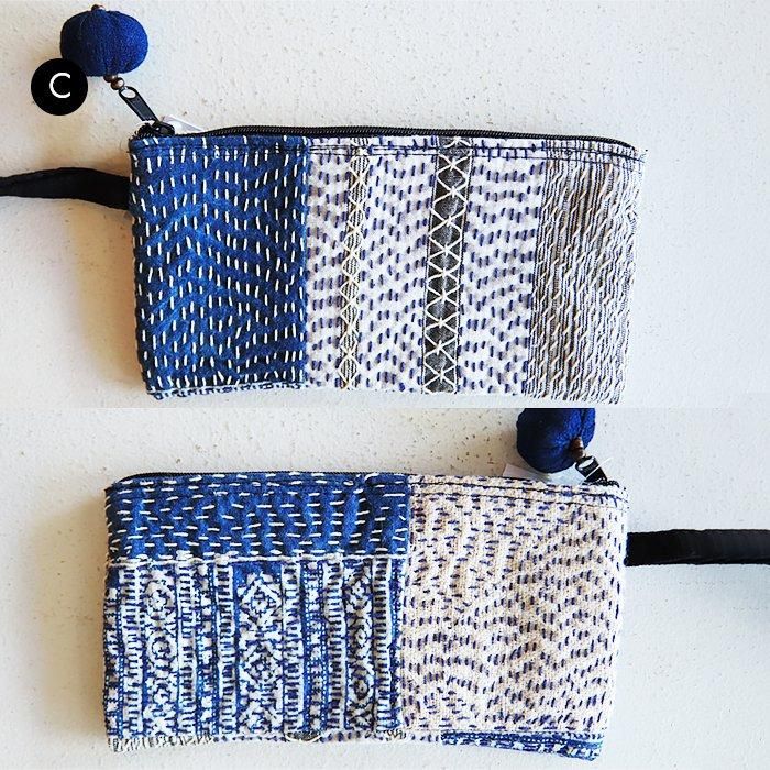 タイ》パッチワークと刺し子刺繍ポーチ M コットン タイ》パッチワークと刺し子刺繍ポーチ M コットン