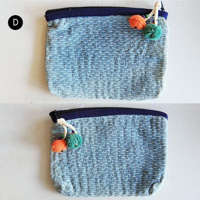 タイ》藍染めと刺し子刺繍ポーチ L／タイ刺し子ポーチ