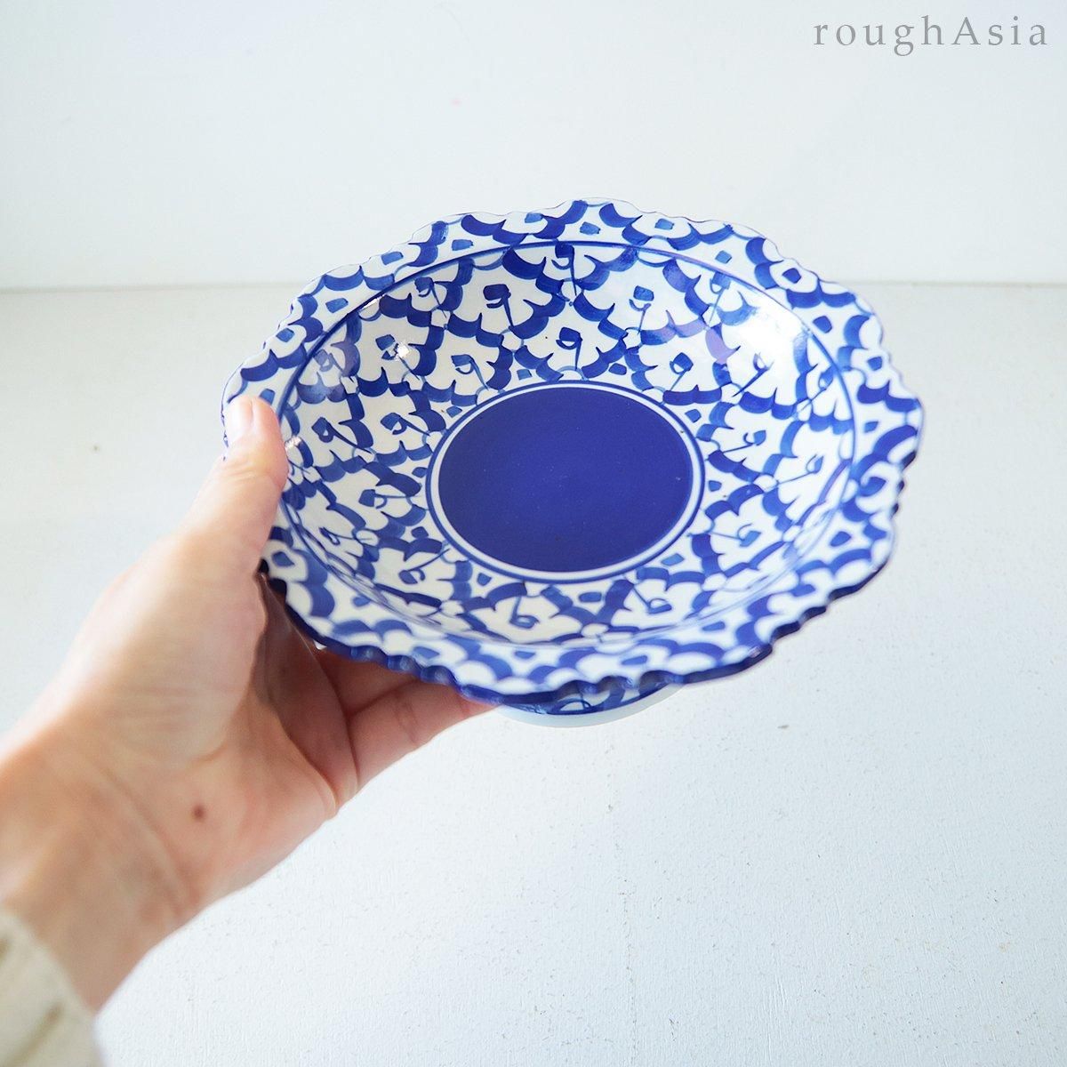 タイ》ブルー&ホワイト パイナップル柄コンポート皿|アジアの タイ》ブルー&ホワイト パイナップル柄コンポート皿|アジアの