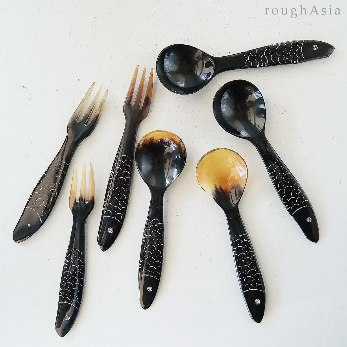 ベトナム》水牛ホーンのスプーンorフォーク 16cm｜アジア雑貨 ラフエイジア