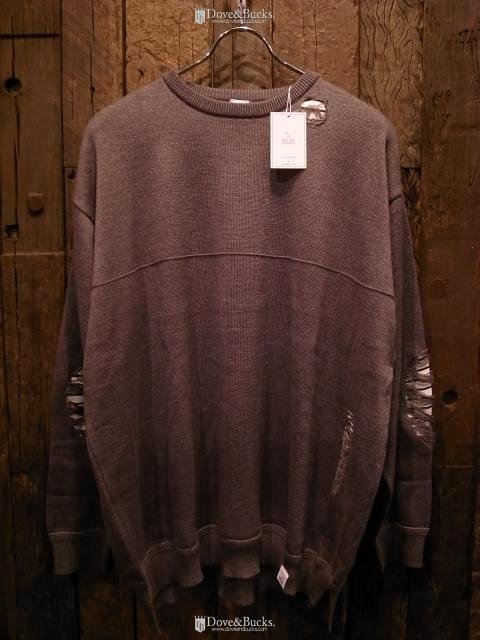 MAGIC STICK / DESTROY CREW KNIT [LIGHT GRAY] - THINKTANK ltd.[Dove&Bucks.]  WEB SHOP