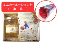 【母の日専用ギフト】ミニカーネーション＆国産百花蜂蜜とはちみつりんご紅茶のギフトセット