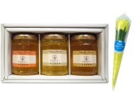 【父の日専用ギフト】ミニフラワー（黄色いバラ）＆国産蜂蜜160g 3本ギフトセット