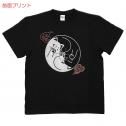 [江戸てん] Tシャツ 7.4オンススーパーヘビー厚地 捺染プリント 巴猫 黒（前面／背面プリント）