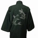 【当店オリジナル柄】日本製高級紬織り作務衣　鯉　緑