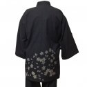 【当店オリジナル柄】日本製高級紬織り作務衣　桜　黒