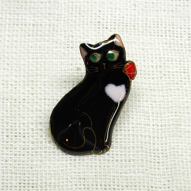 七宝焼きブローチ 夜のお散歩猫（黒猫） 新作製品、世界最高品質人気