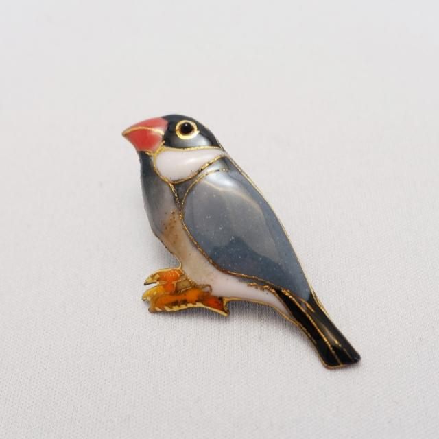 文鳥の七宝焼ピンブローチ（ピンバッジ） - 七宝焼の工房Uncle Z