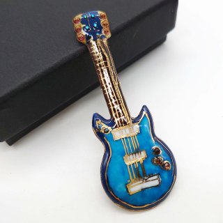エレキギター(青)の七宝焼ブローチ