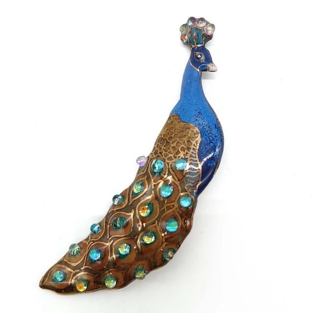 七宝焼　孔雀 孔雀(青)の七宝焼ブローチ - 七宝焼の工房Uncle Z(アンクル