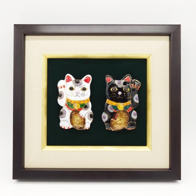 飾って福を“二重”に招く】白黒招き猫の七宝焼アートフレーム（ペア