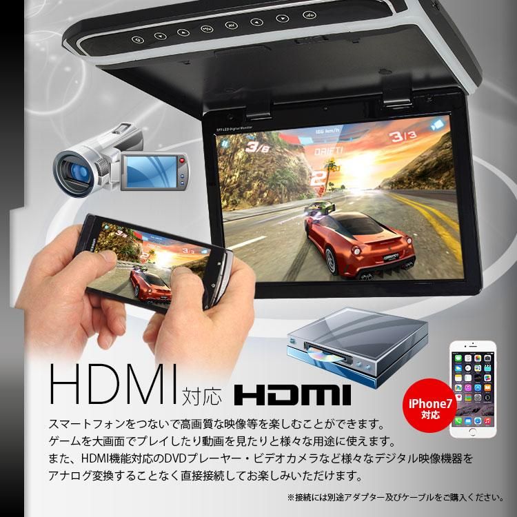 フリップダウンモニター 10.2インチ 高画質 HDMI microSD スマートフォン iPhone 薄型 -  -Car快適空間-車用品専門のネットショップ