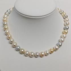 本真珠 2連 ネックレス パール シルバー バロック 9.5-9.9mm シルバー バロックパール 2Wayチェーンミックス ネックレス GP