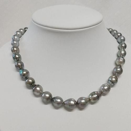タヒチバロック大粒ブラックネックレス、ワンタッチ差し込み金具、専門店より出品です 特価☆タヒチ黒蝶真珠ネックレス☆バロック(グレーカラー) - 真珠専門