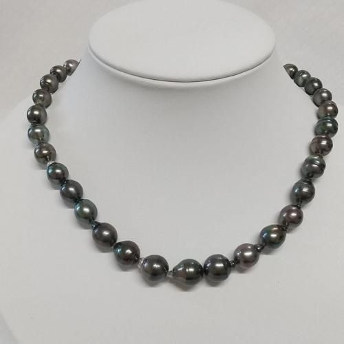 黒蝶真珠 ネックレス 約40cm バロック タヒチ真珠 南洋真珠 ブラックパール 特価品☆タヒチ黒蝶真珠ネックレス☆パロックピッーコックカラー