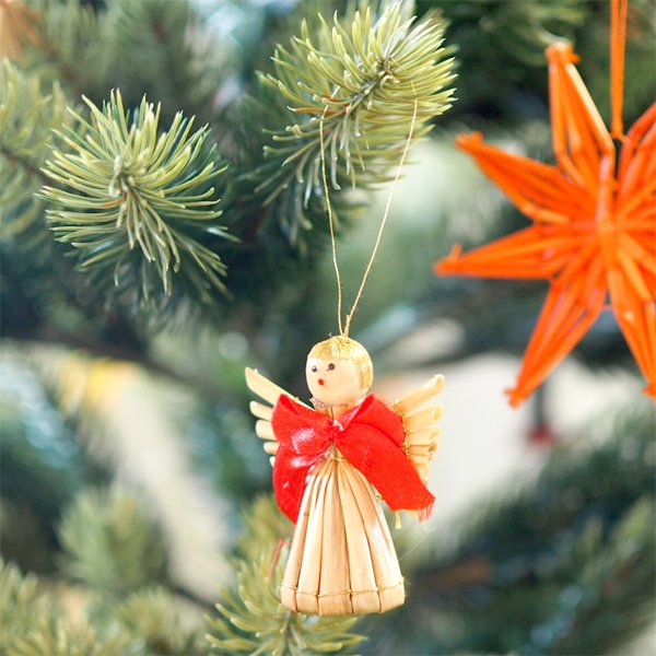 ［Kimmerle キマール社］クリスマス ストローオーナメント 天使 4-5cm 赤糸