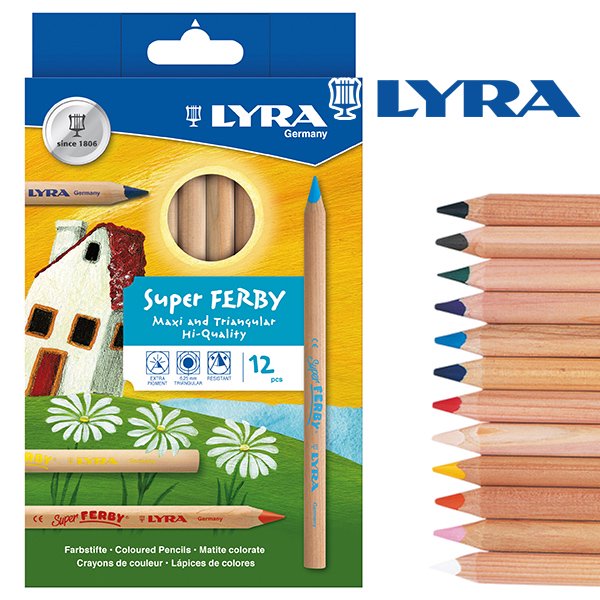 【メール便可】［LYRA リラ社］Super FERBY スーパーファルビー 色鉛筆 軸白木 12色セット