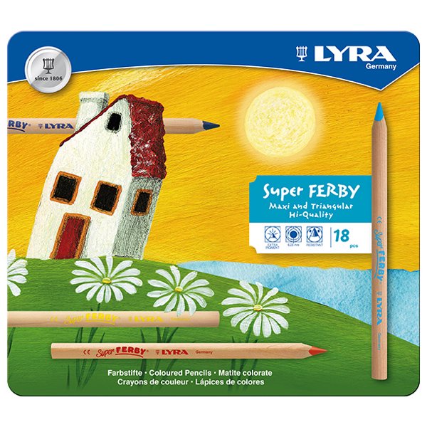 ［LYRA リラ社］Super FERBY スーパーファルビー 色鉛筆 軸白木 18色 メタルケースセット