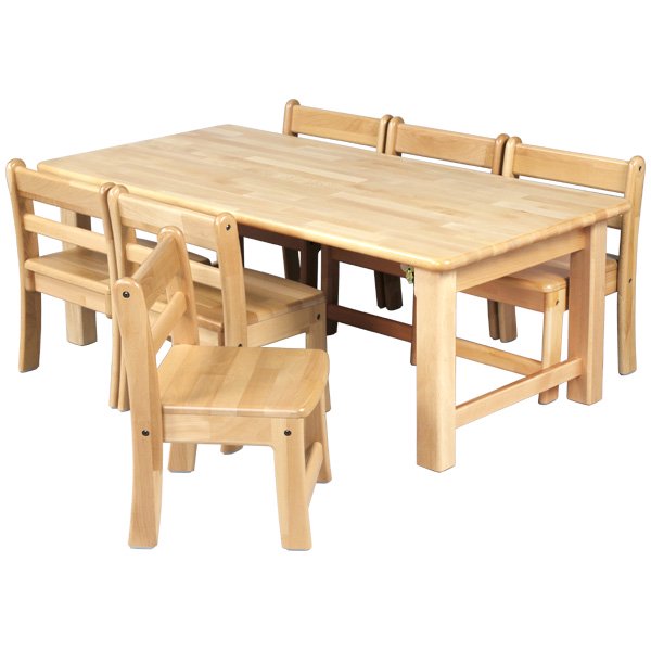 ［ブロック社］角テーブル 120×60 角脚折畳と幼児椅子6脚のセット