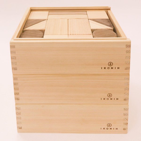 [IKONIH アイコニー ] デラックス積み木 木箱  84pcs つみき 木製 檜 ひのき 日本産ひのき