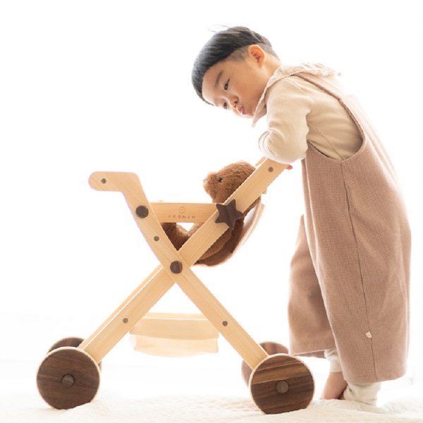 [IKONIH アイコニー ] ドールバギー 人形用乳母車 木製 檜 日本産ひのき 木製おままごと ごっこ遊び