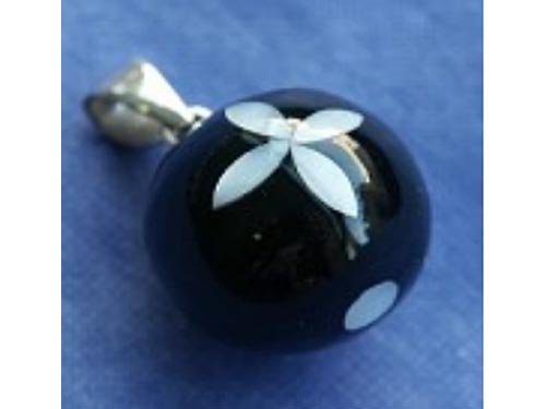 オルゴールボール(メキシカンボーラ) ペンダント 花柄1 ブラック 20mm