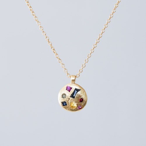 Medium Rainbow Harlequin Sapphire Disk Necklace (Polly Wales)