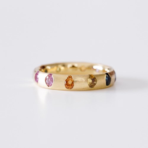 Narrow Blossom Crush Rainbow Sapphire Celeste Crystal Ring (Polly Wales)