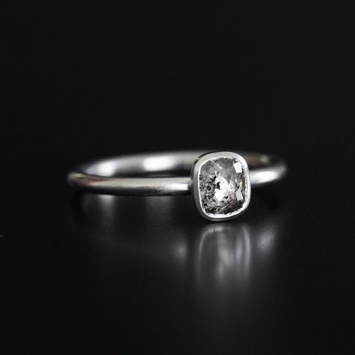 0.68ct Square Salt and Pepper Rosecut Diamond Ring (SOURCE)