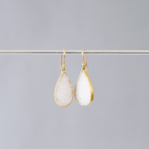 Pear Shape White Druzy Earrings (Gabriella Kiss)