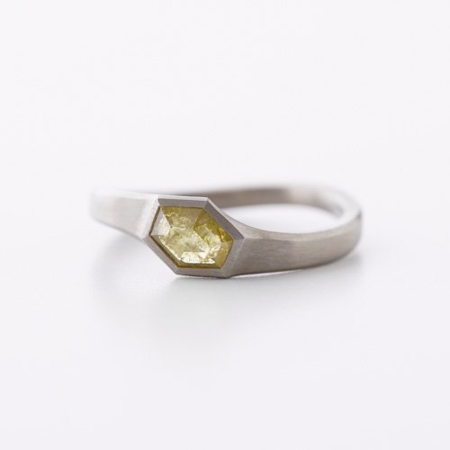 0.37ct Hexagonal Yellow Rosecut Diamond Ring (Ne-Ph)