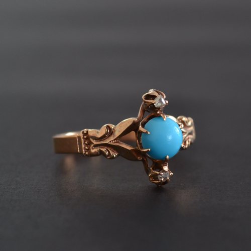 Antique Turquoise and Double Diamond Ring